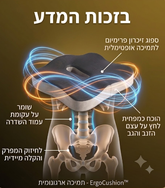 ™ErgoCushion – כרית אורתופדית להקלה מיידית על כאבי גב בישיבה ממושכת